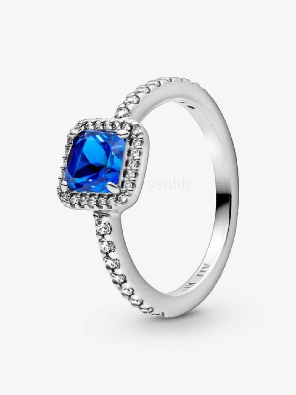 Pandora Blue Square Sparkle Halo Ring